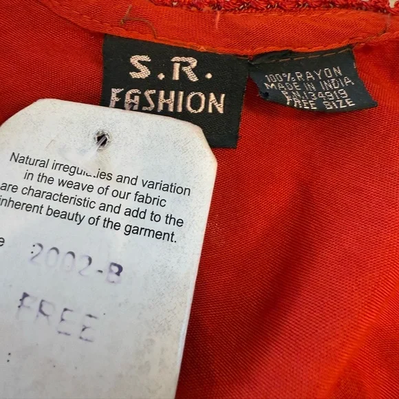 S.R. Fashions red embroidered gauzy midi dress free size - Picture 12 of 13